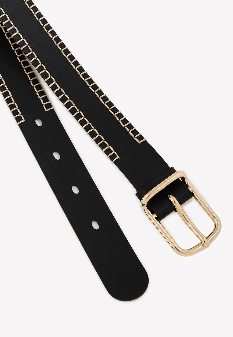 Stitched Louela Belt in Smooth Calf Leather
