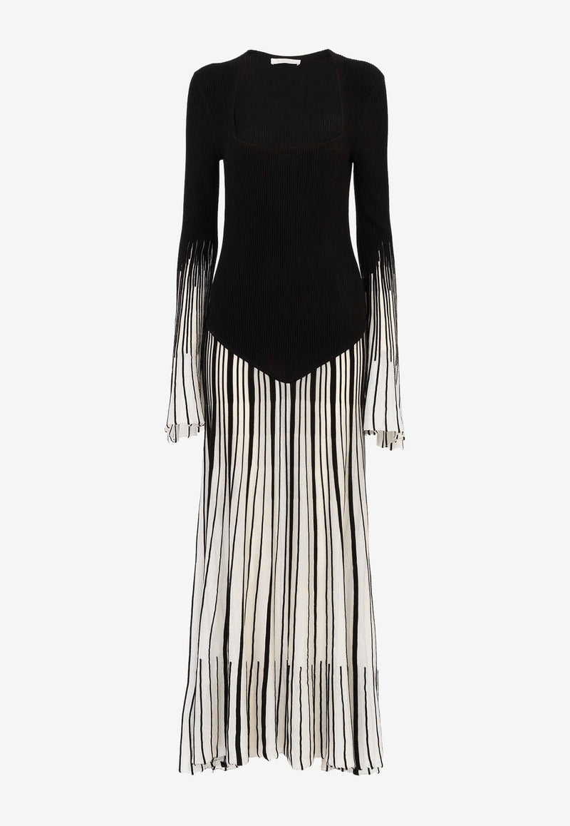 Striped Maxi Dress in Wool and Silk