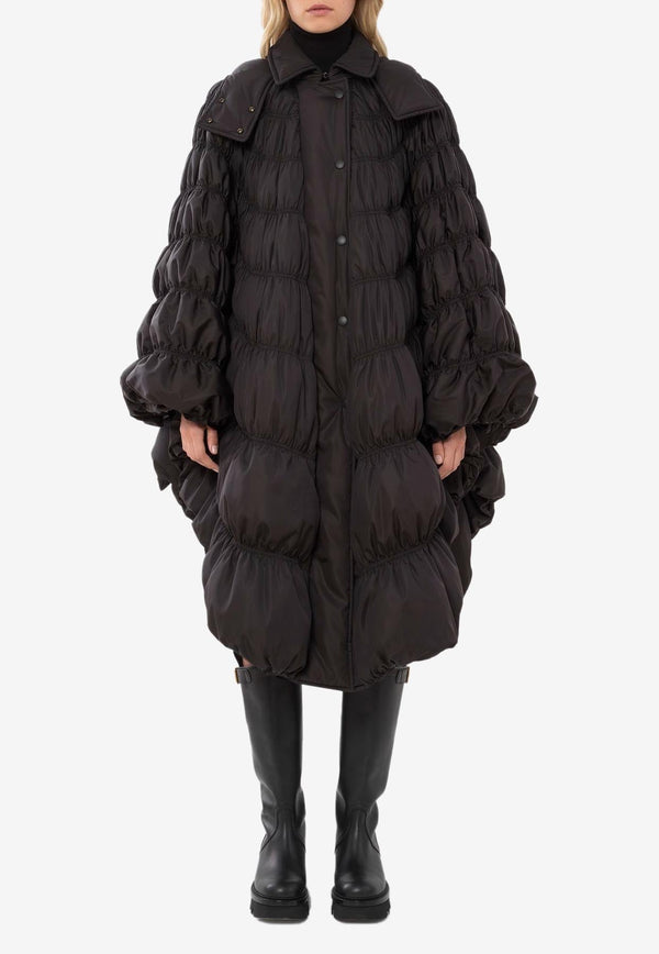 Ruched Puffer Cape Coat