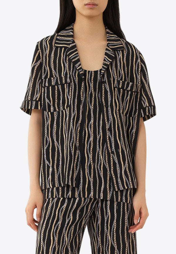 Chain-Striped Silk Pajama Top