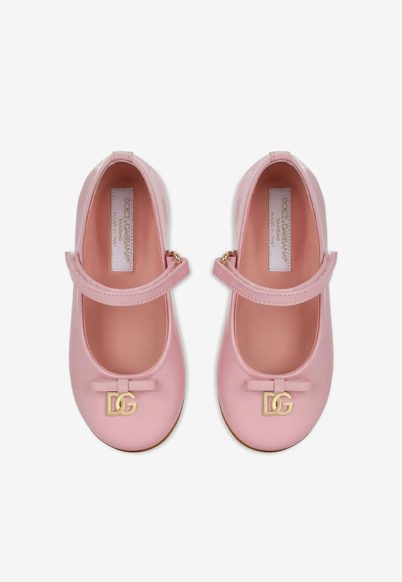 Baby Girls DG Logo Patent Leather Ballet Flats with Strap