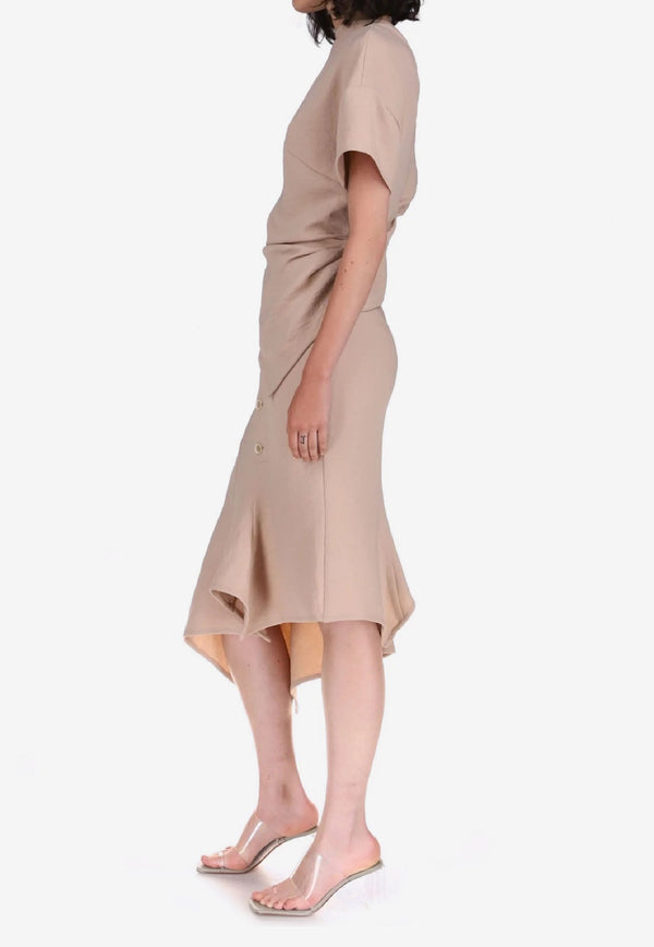 Asymmetric Midi Skirt with Buttons