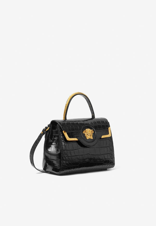 La Medusa Top Handle Bag in Croc-Embossed Leather