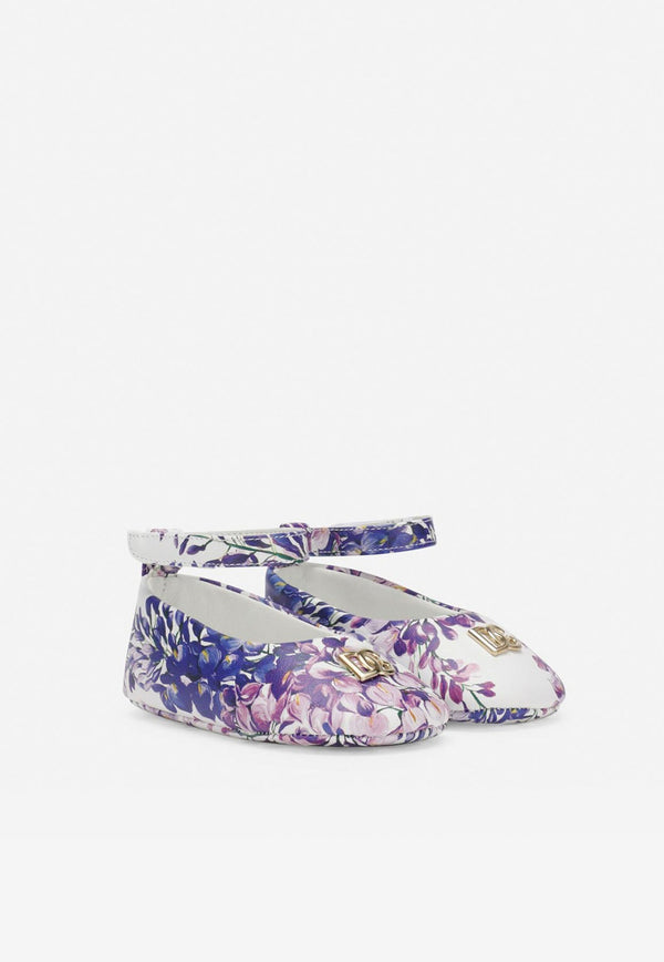 Baby Girls Wisteria Print Ballet Flats in Nappa Leather