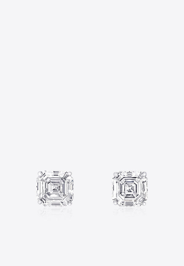 Emerald Cut Diamond Stud Earrings in Platinum and White-Gold
