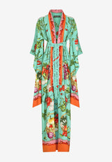 Vegetable Print Long Charmeuse Kaftan