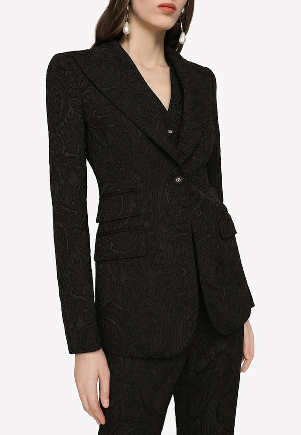 Ornamental Jacquard Single-Breasted Blazer