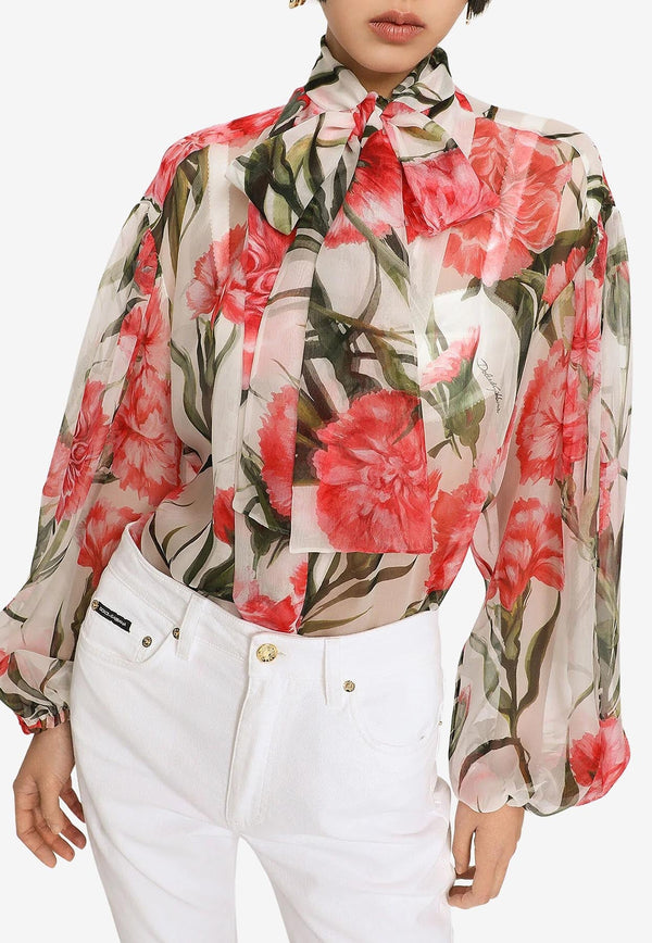 Carnation-Print Silk Shirt
