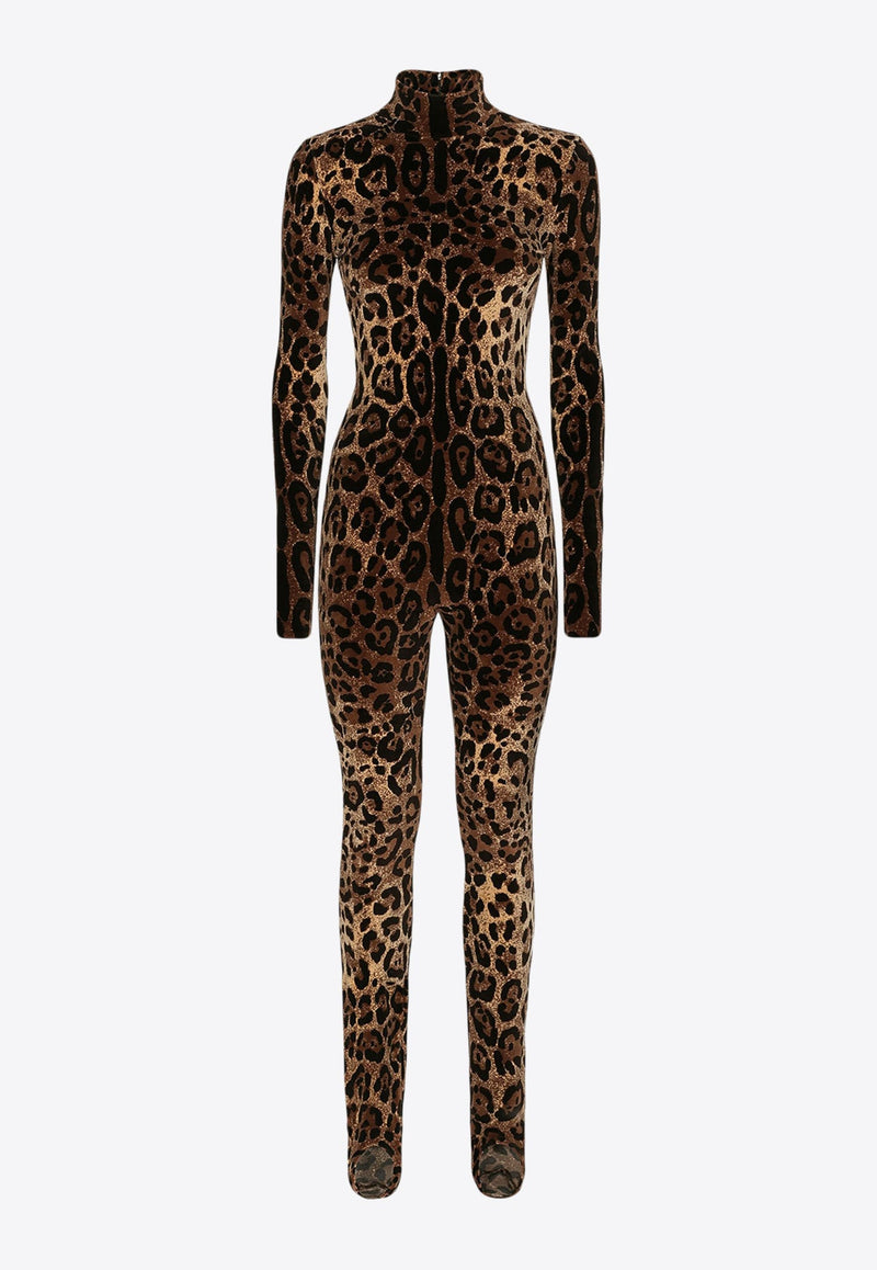 Leopard Print High-Neck Jumpsuit