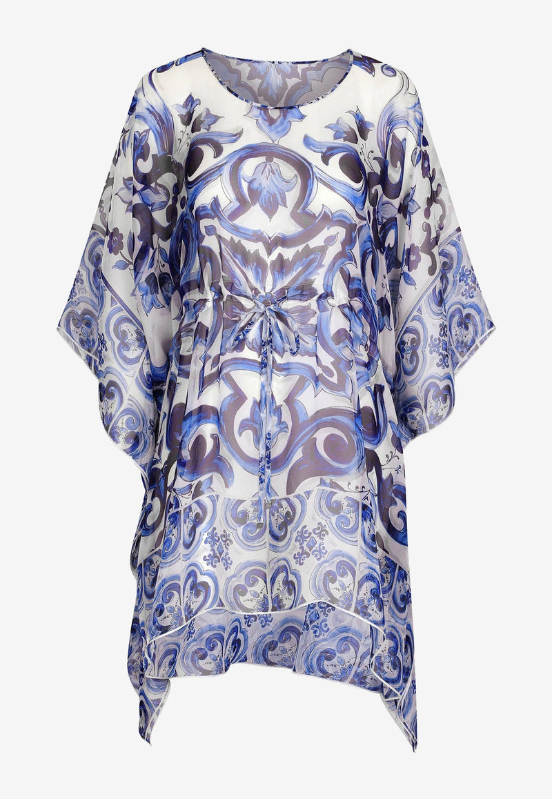 Majolica Print Chiffon Kaftan Dress