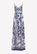 Majolica Print Chiffon Maxi Dress