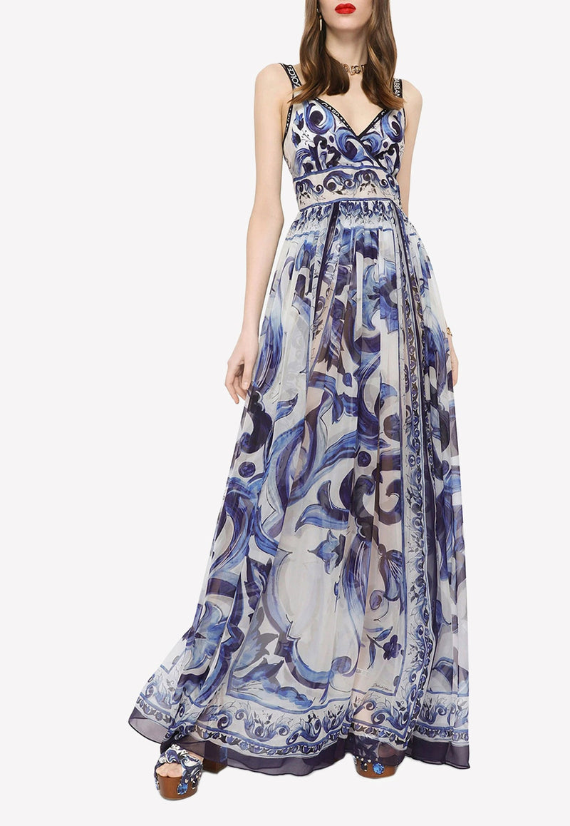 Majolica Print Chiffon Maxi Dress