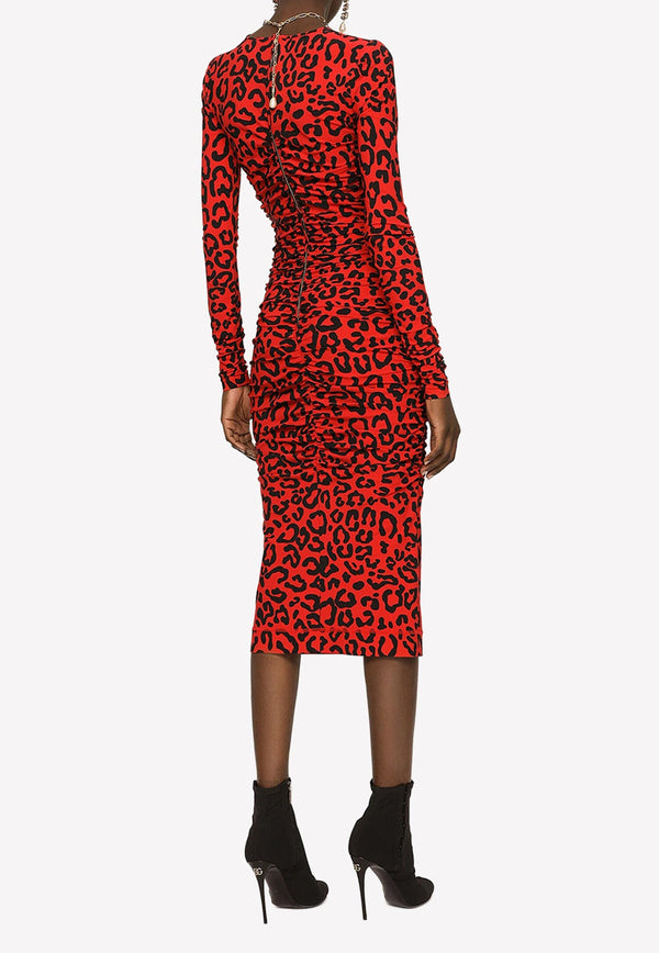 Leopard-Print Jersey Midi Dress