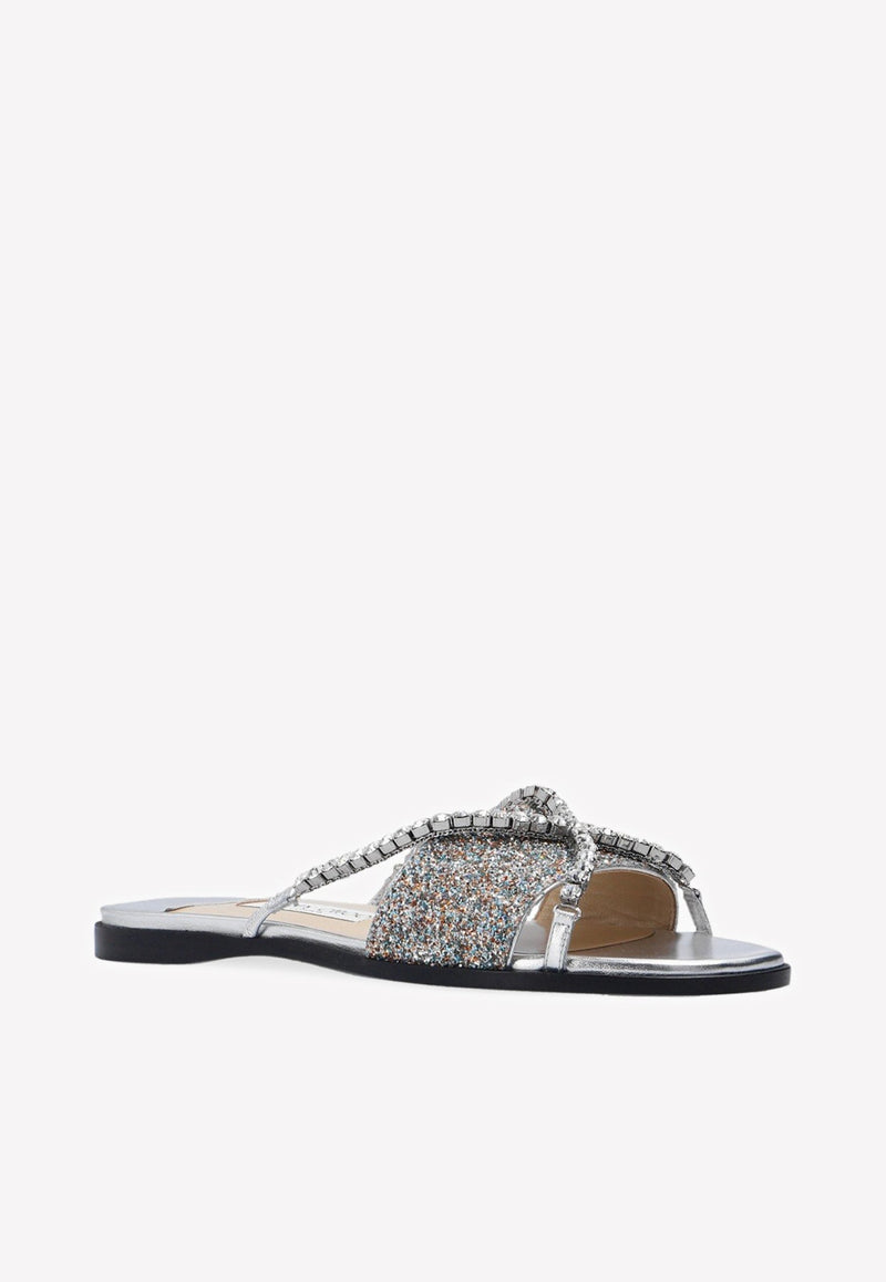 Aadi Crystal-Embellished Leather Flat Sandals