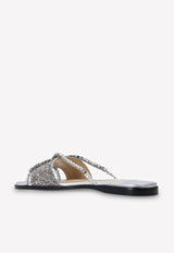 Aadi Crystal-Embellished Leather Flat Sandals