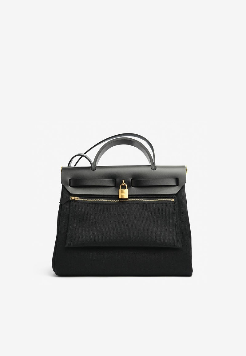 Herbag 31 in Black Toile and Vache Hunter Leather with Gold Hardware