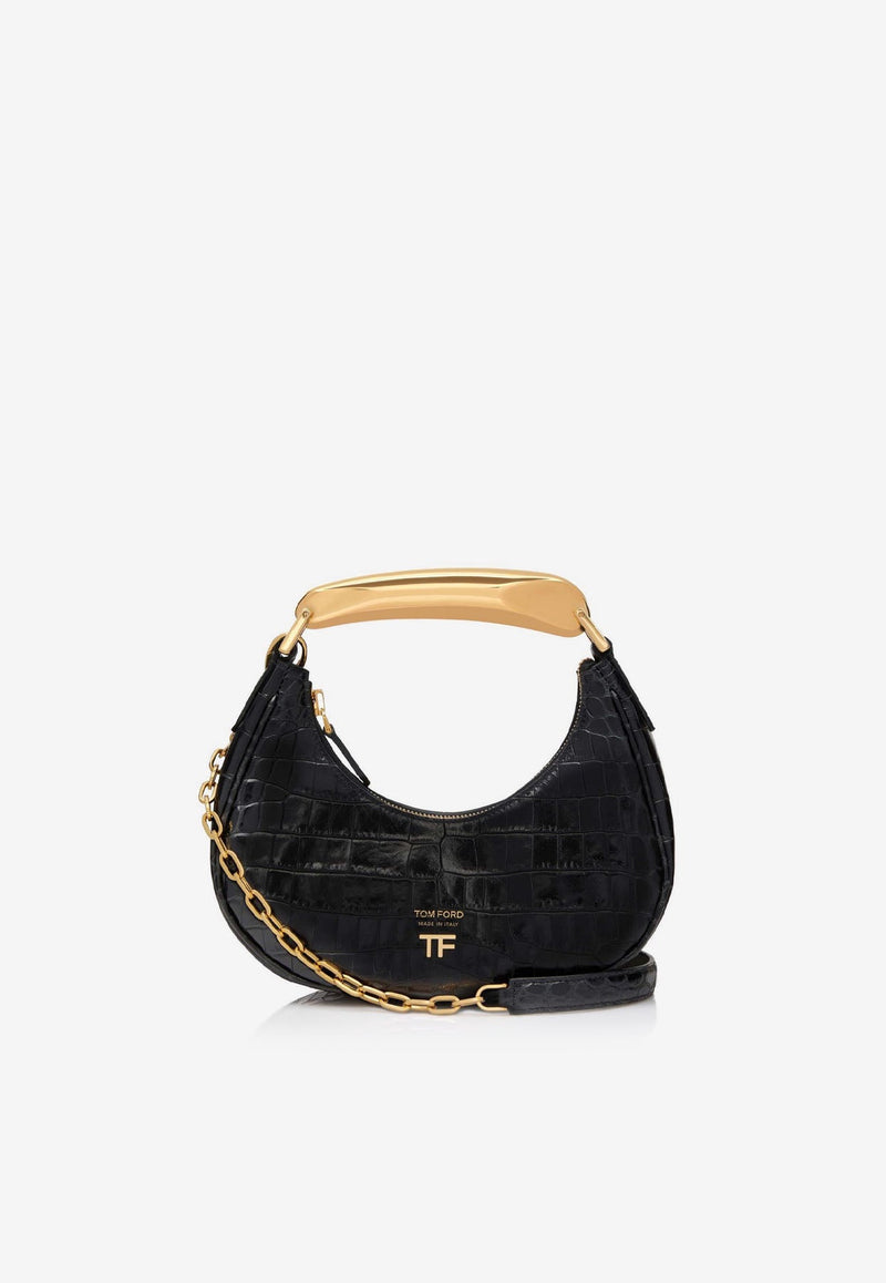 Bianca Mini Hobo Bag in Croc-Embossed Leather