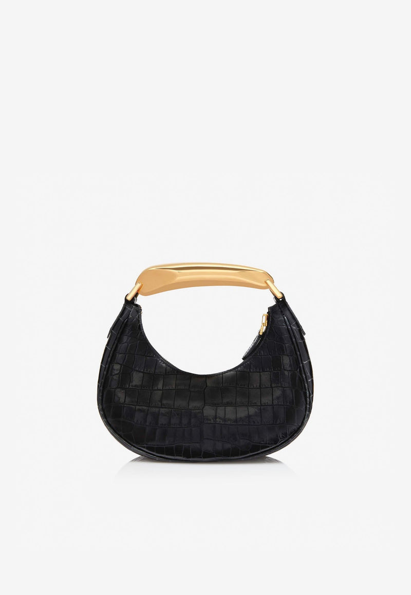 Bianca Mini Hobo Bag in Croc-Embossed Leather