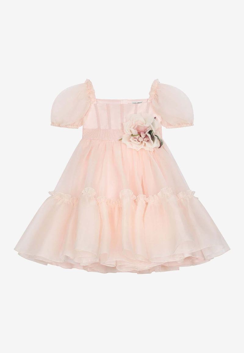 Girls Flower-Appliqué Silk Organza Dress