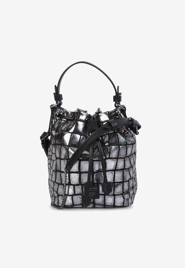 Mini Bucket Bag in Croc Embossed Leather