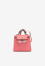 Kelly Twilly Bag Charm in Rose Lipstick Tadelakt with Printed Silk Strap