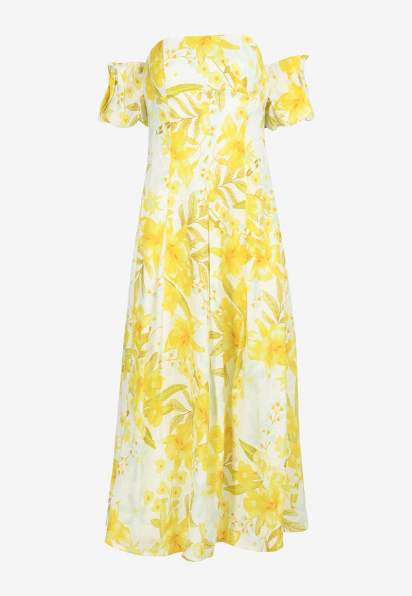 Sheraton Midi Floral Dress in Linen