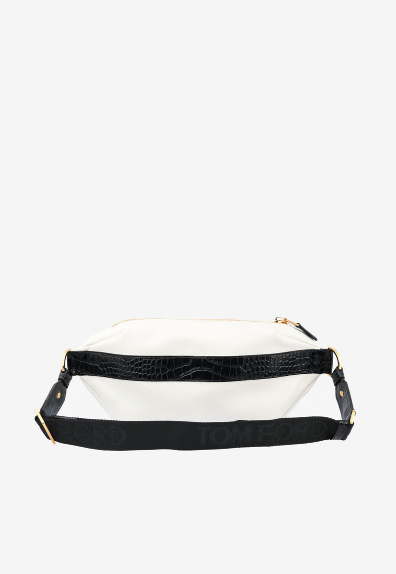 Sofya Croc-Embossed Trim Leather Belt Bag