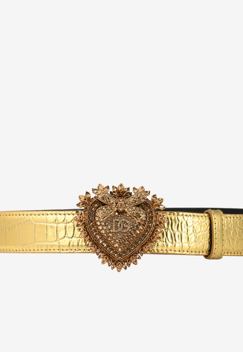 Devotion Metallic Belt in Croc-Embossed Leather