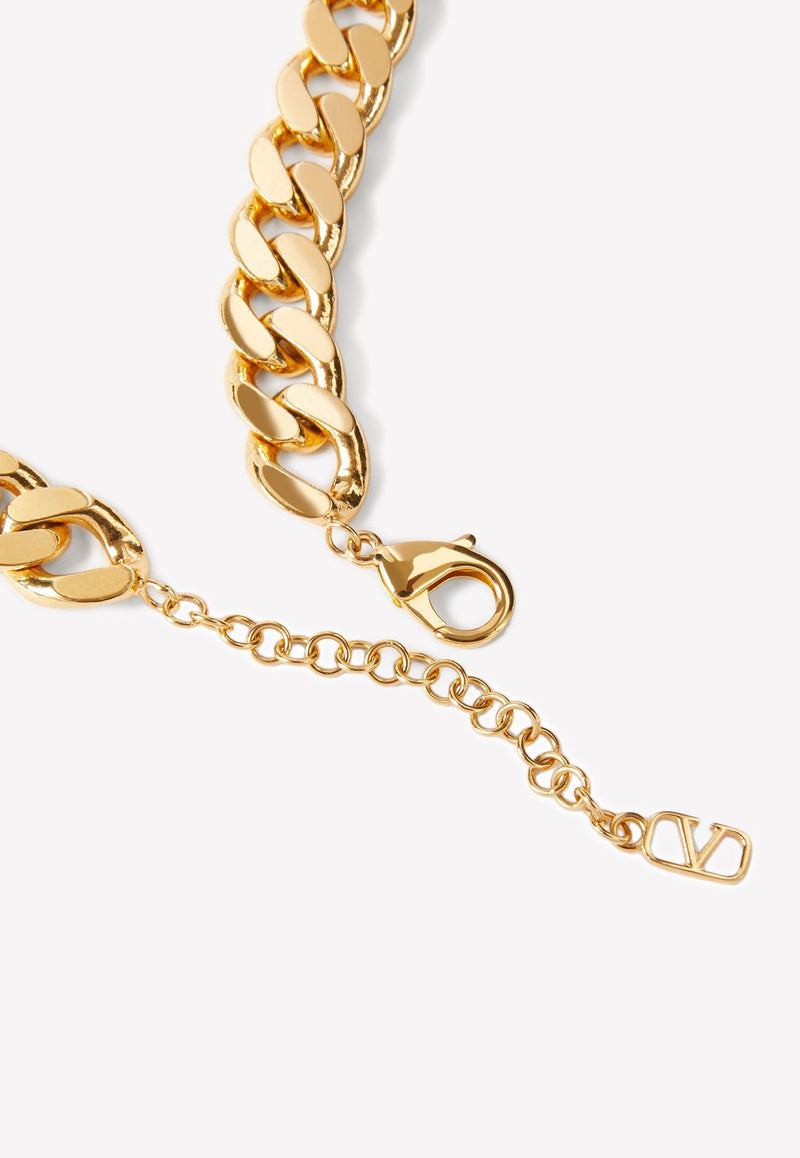 VLogo Metal Chain Necklace with Swarovski Crystals