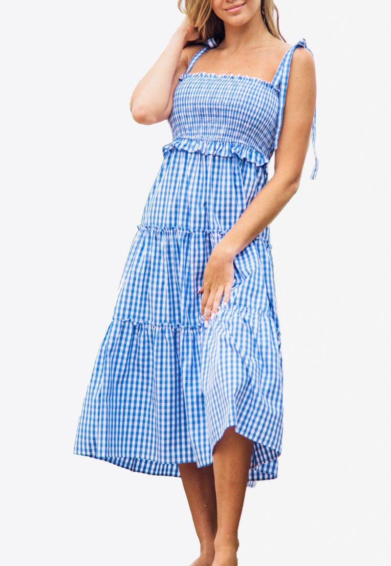 Valensole Stripe Tiered Midi Dress in Blue Vichy